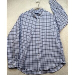 Ralph Lauren Plaid Button Down Shirt Men's XXL Blue White Pony Logo Classic